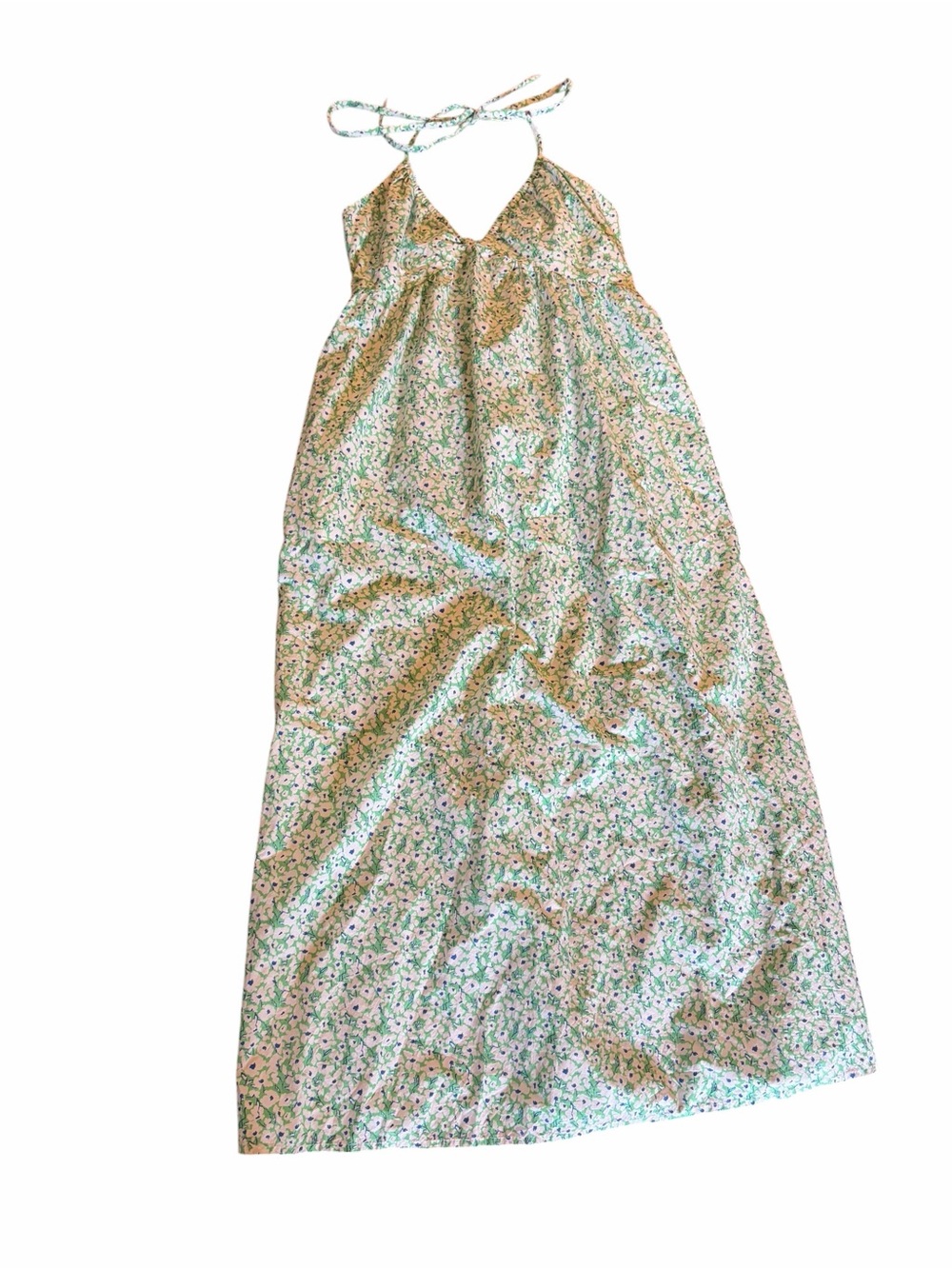 Universal Thread Green Floral Keyhole Cross Front Smocked Midi Sundress Cotton - Picture 4 of 7